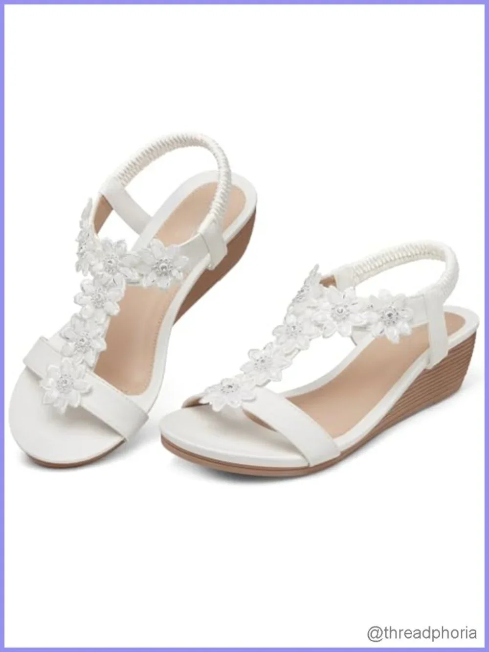 Boho Platform Wedge Sandals with Rhinestone Flowers & Ankle Strap